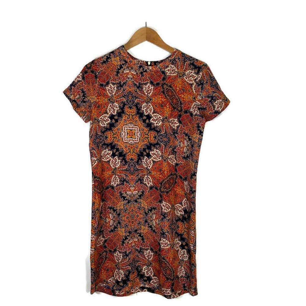 Artisan NY Sz 6 Sheath Dress Boho Graphic Print Summer Short Sleeve Lightweight